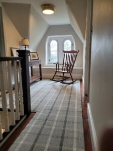 hallway, plaid carpet runner